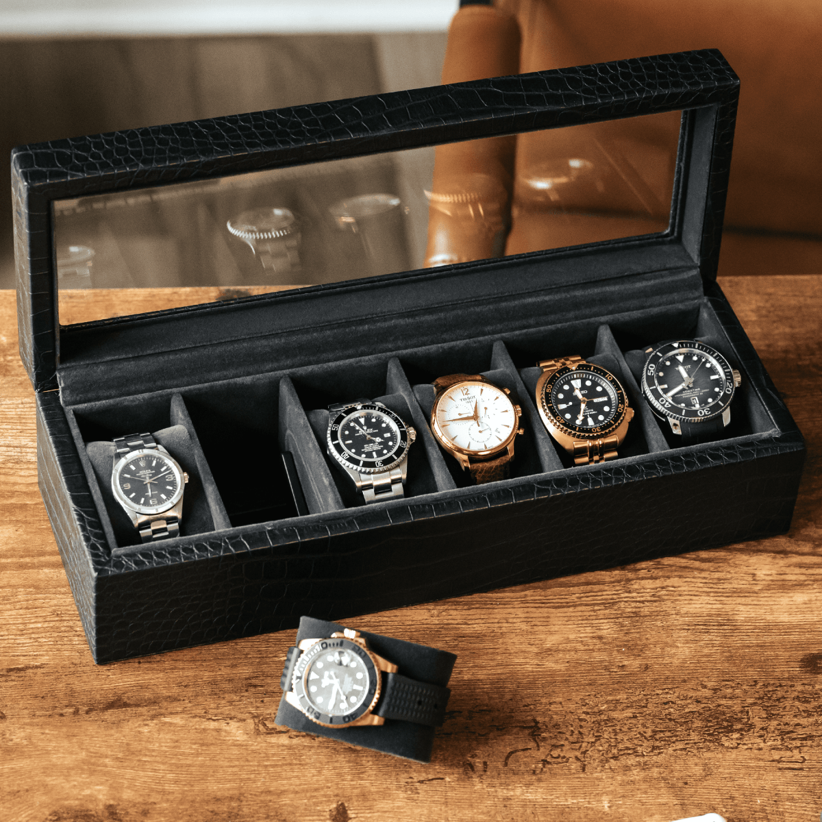 Unique Personalized Faux Crocodile Watch Box - 6 Slot Customized watch box Gifts for Men by Groovy Guy
