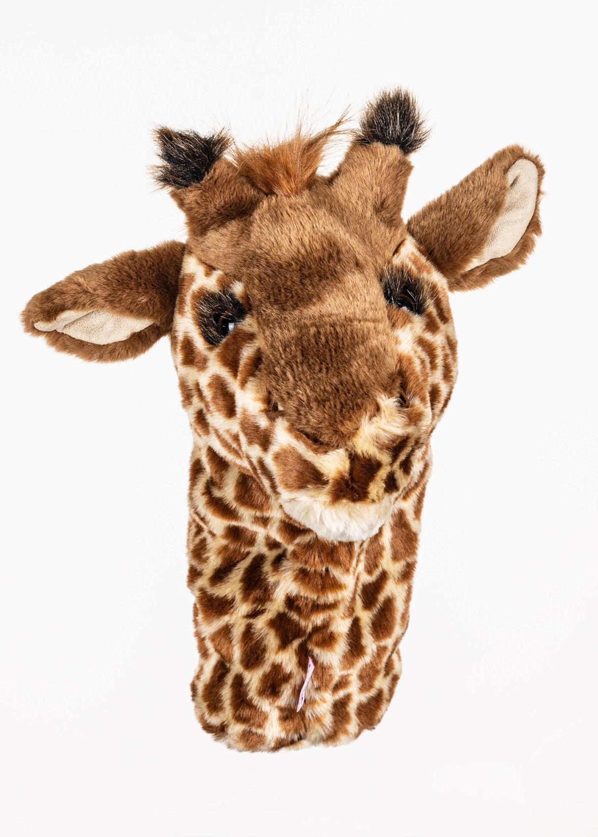 Giraffe plush golf headcover for drivers up to 460cc, photographed on a plain background