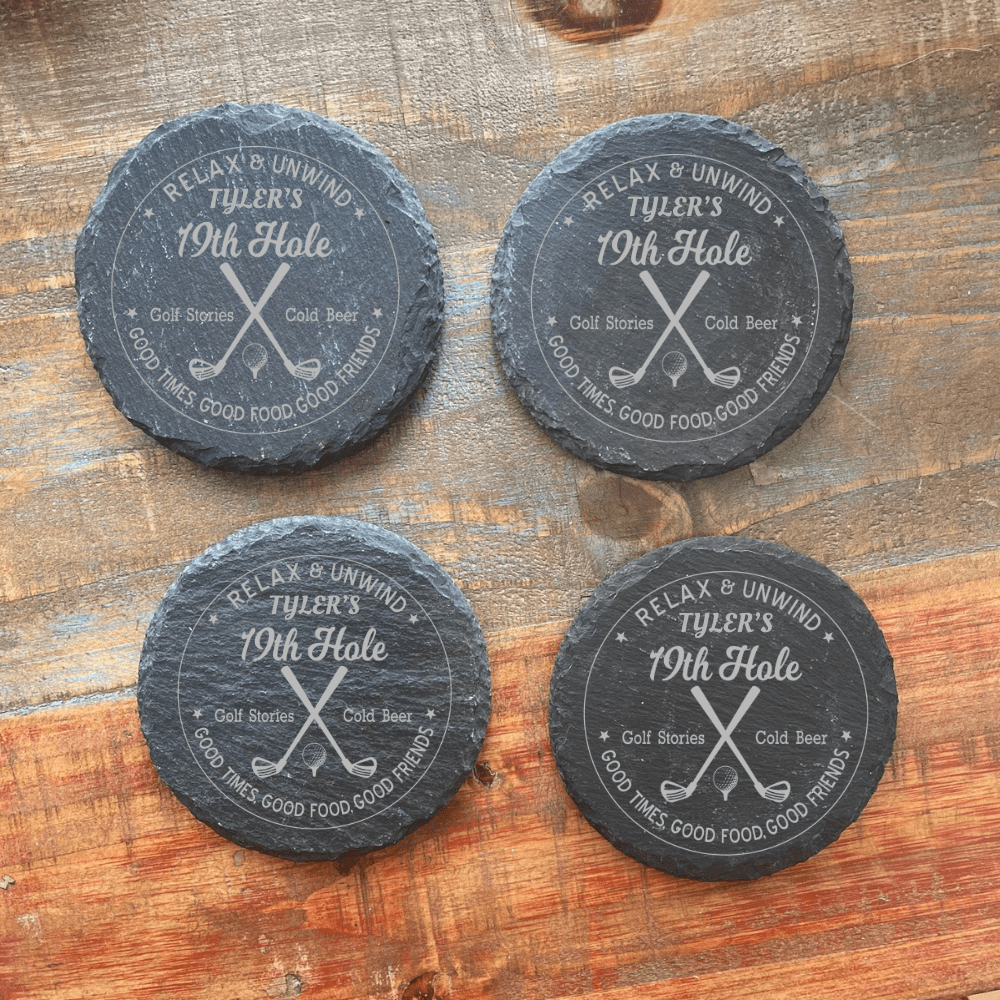 Unique Personalized 19th Hole Coaster - Set of 4 Customized Golf Gifts for Men by Groovy Guy