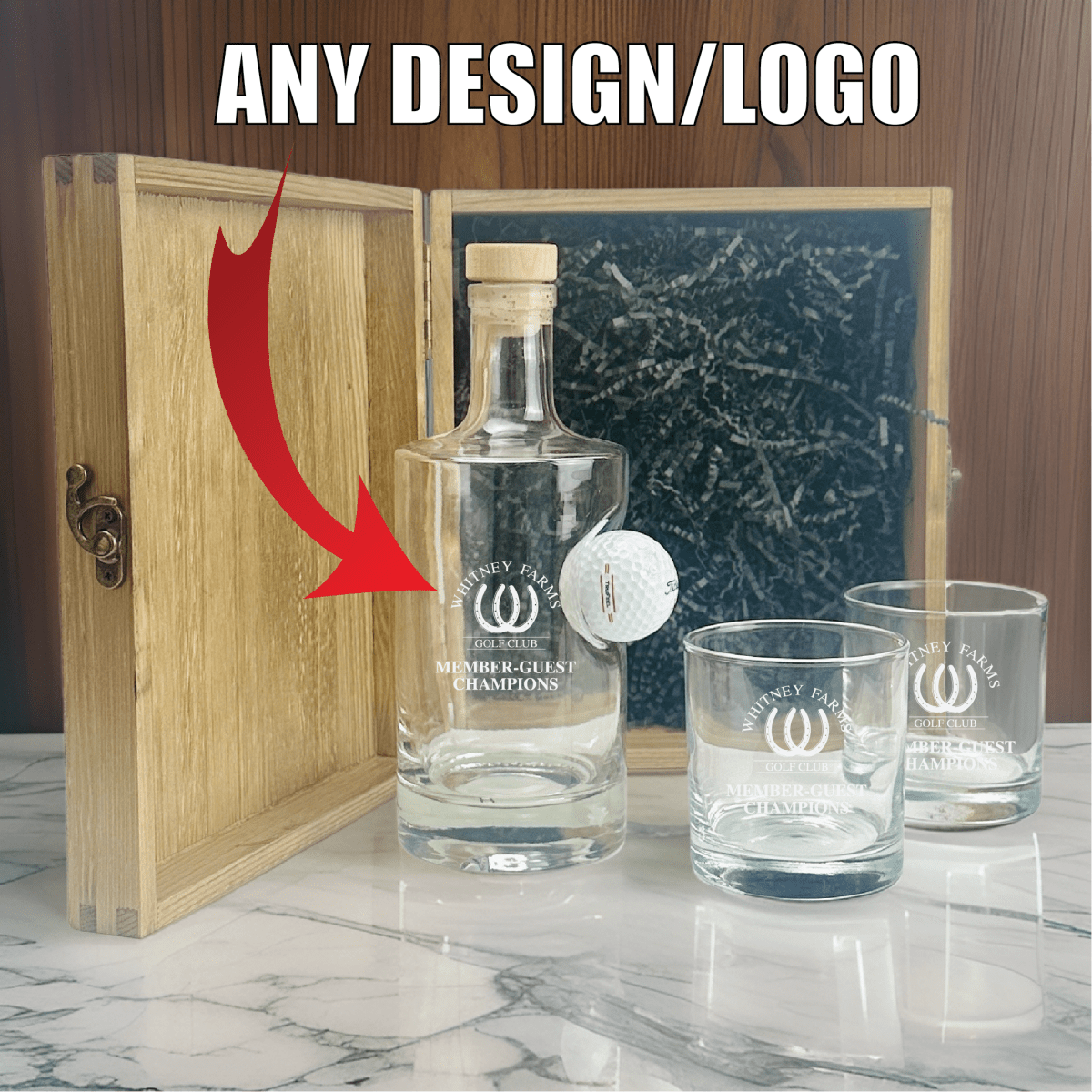 Unique Personalized Custom Logo Golf Ball Decanter Set Customized Golf Outing Gifts for Men by Groovy Guy