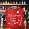 Red Golf Flask With Golfers Wedding Party Design
