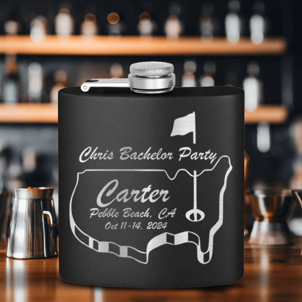 Black Golf Flask With Golfing Bachelor Party Design