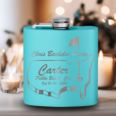Teal Golf Flask With Golfing Bachelor Party Design