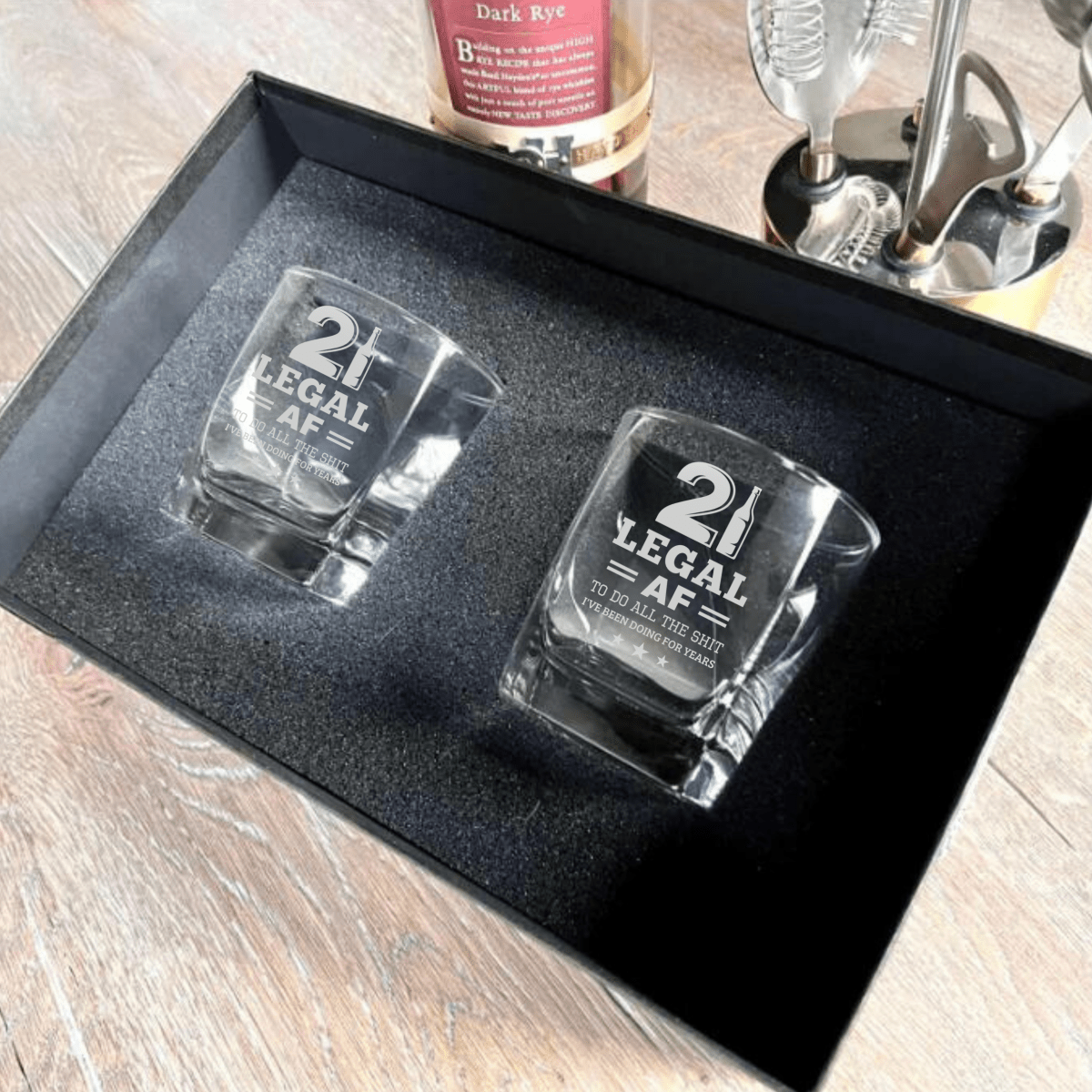 Unique Personalized Finally Legal Whiskey Box Set Customized Gift Set Gifts for Men by Groovy Guy