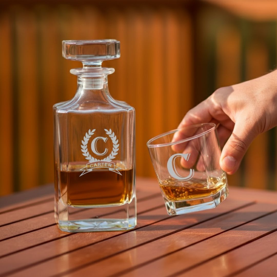 Premium Personalized Whiskey Decanter Set
