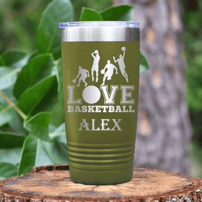 Military Green Basketball Tumbler With Heart Beats For Basketball Design