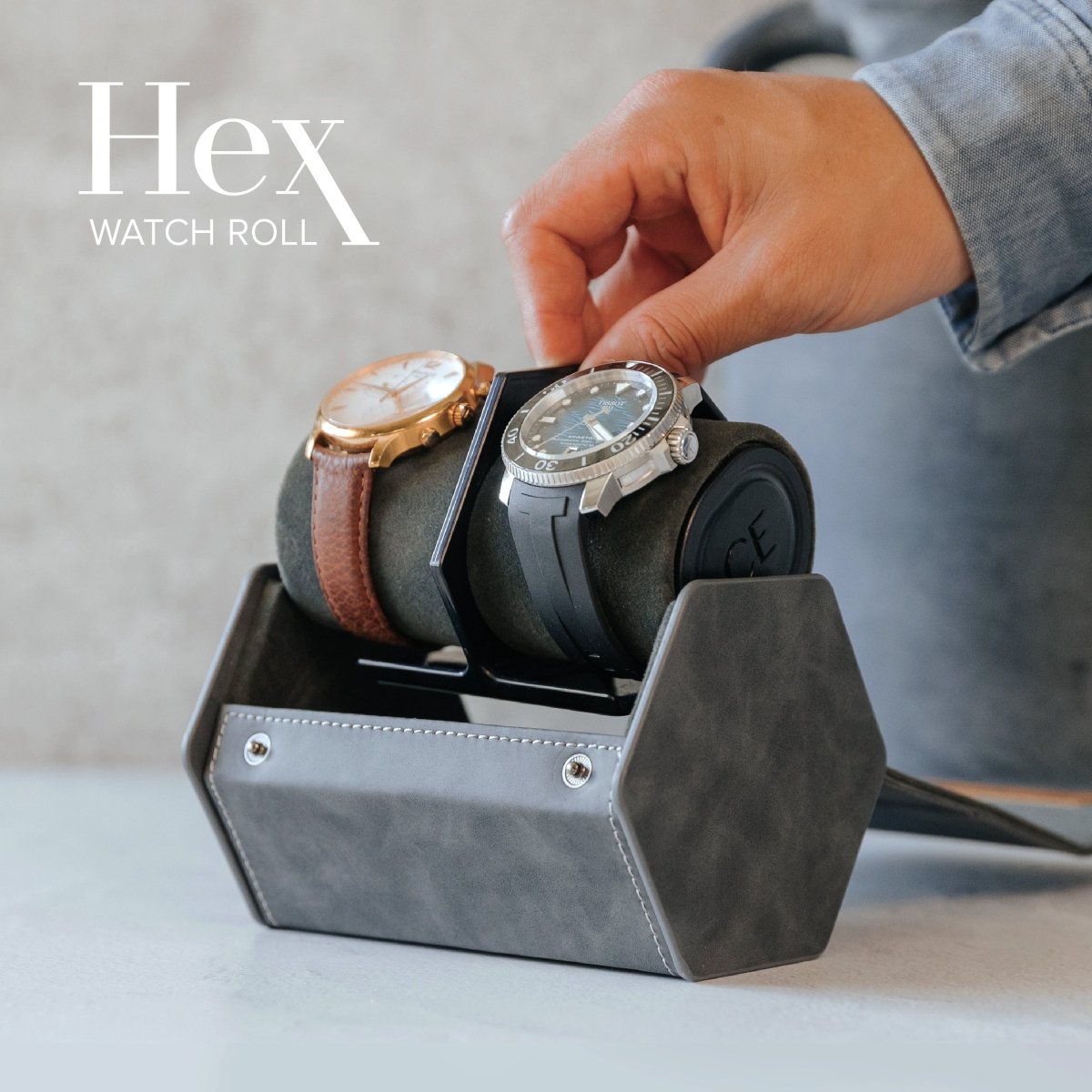 Unique Personalized HEX Travel Watch Roll - 2 Slot Customized watch case Gifts for Men by Groovy Guy