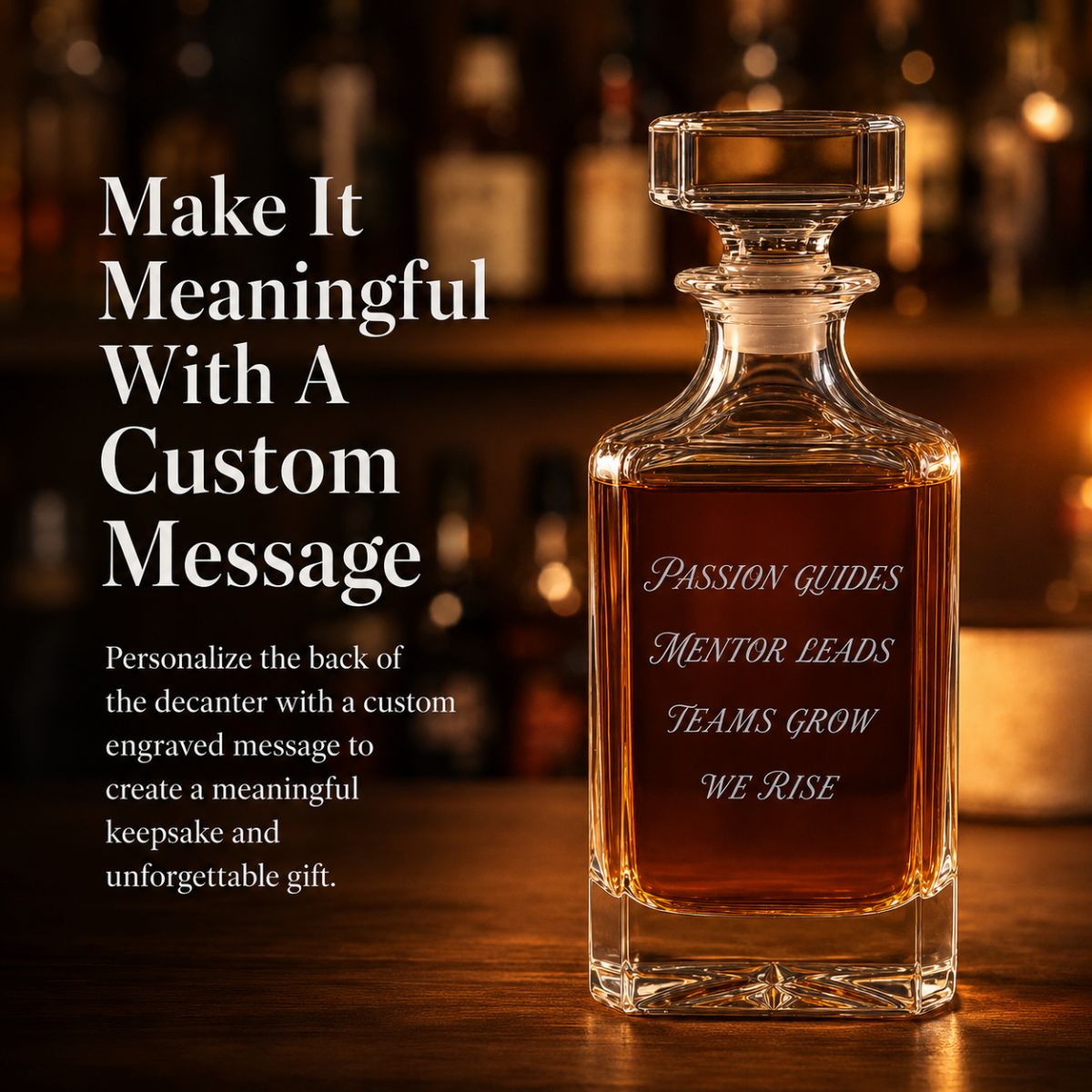 Personalized hockey coach whiskey decanter engraved with custom team name, coach name, and year.