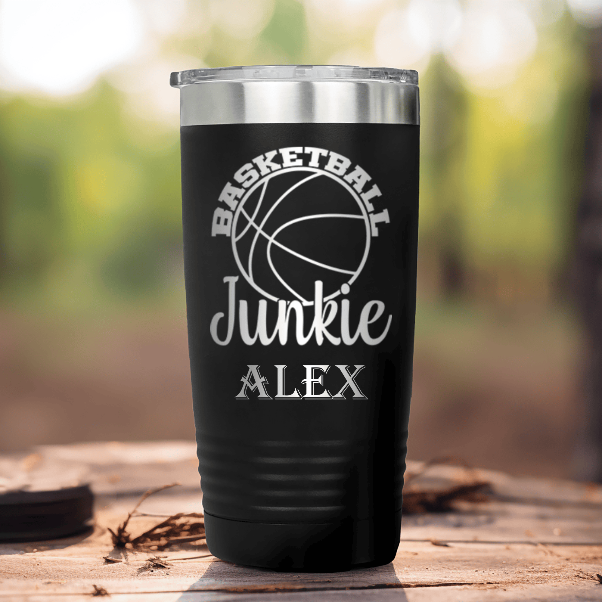 Black Basketball Tumbler With Hoops Addict Visual Design