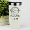 White Basketball Tumbler With Hoops Addict Visual Design