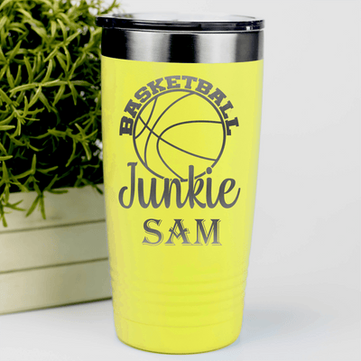 Yellow Basketball Tumbler With Hoops Addict Visual Design