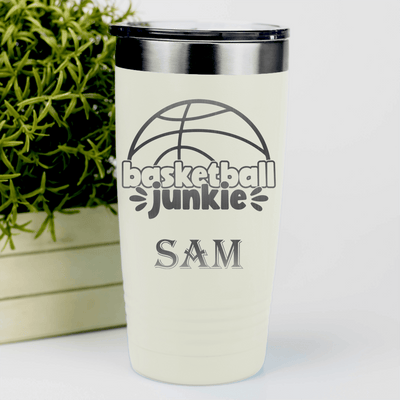 White Basketball Tumbler With Hoops Obsession In Words Design