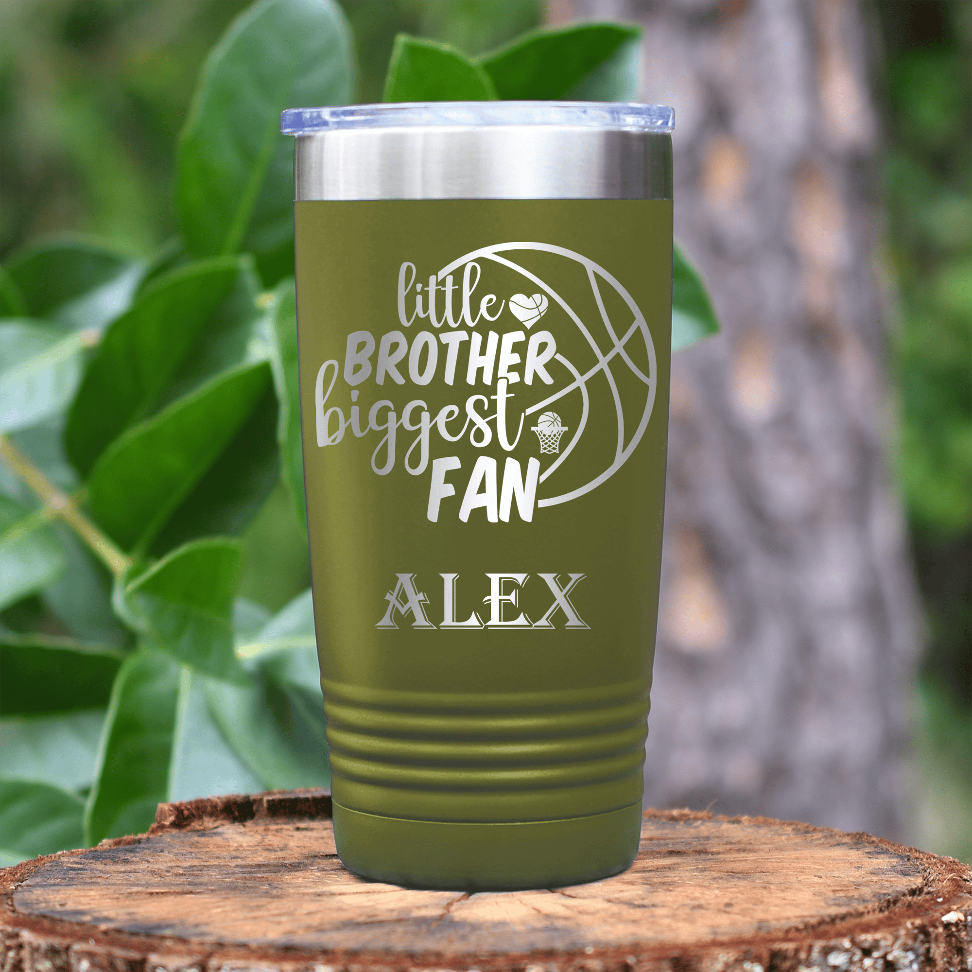 Military Green Basketball Tumbler With Hoops Sibling Pride Design