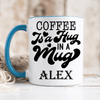 Light Blue Funny Coffee Mug With Hug In A Mug Design