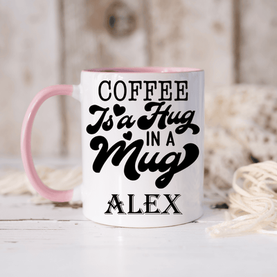 Pink Funny Coffee Mug With Hug In A Mug Design