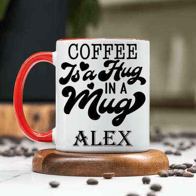 Red Funny Coffee Mug With Hug In A Mug Design