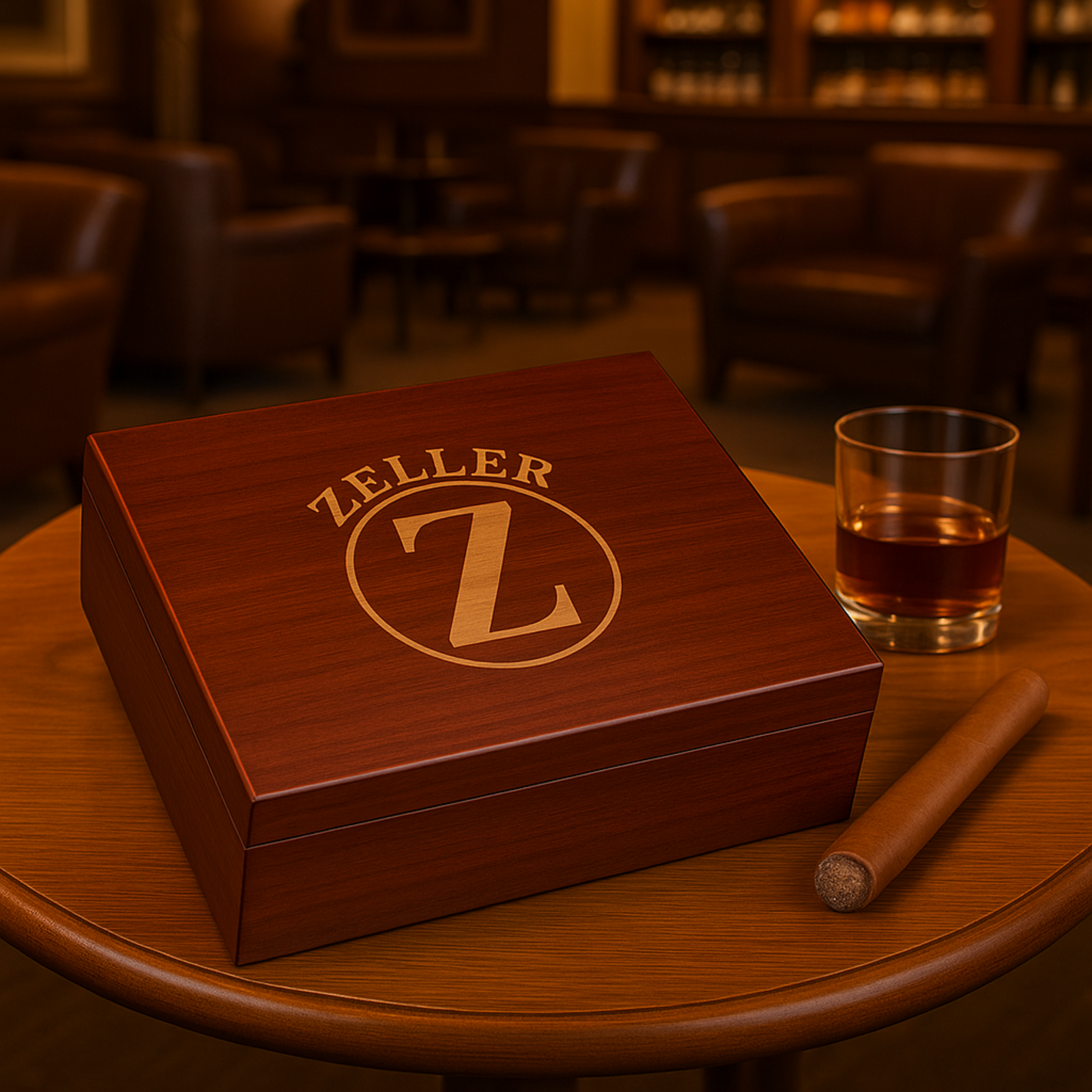 Custom engraved cherry wood cigar humidor with cedar lining and cigar storage