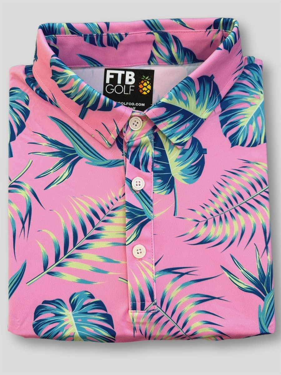 Unique Personalized Pink Palms Customized golf Polos Gifts for Men by Groovy Guy