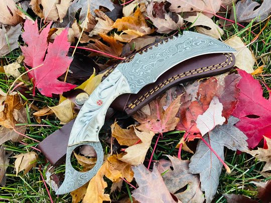 Unique Personalized Damascus Steel Serrated Karambit Knife Customized Damascus Knife Gifts for Men by Groovy Guy