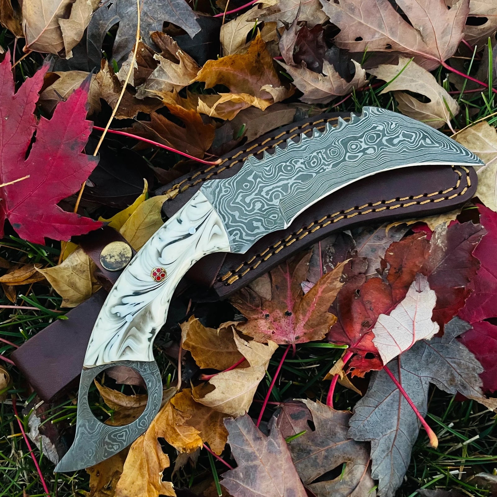 Unique Personalized Damascus Steel Serrated Karambit Knife Customized Damascus Knife Gifts for Men by Groovy Guy