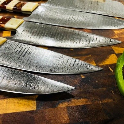 Unique Personalized 5 - Piece Damascus & Acrylic Knife Set with Leather Carry Bag Customized Damascus Knife Gifts for Men by Groovy Guy