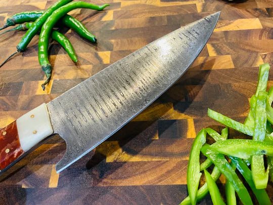 Unique Personalized 5 - Piece Damascus & Acrylic Knife Set with Leather Carry Bag Customized Damascus Knife Gifts for Men by Groovy Guy