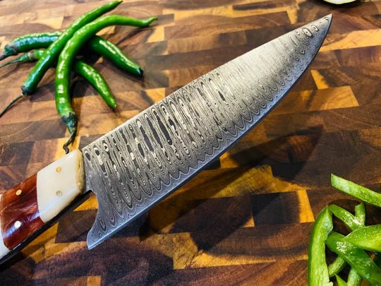 Unique Personalized 5 - Piece Damascus & Acrylic Knife Set with Leather Carry Bag Customized Damascus Knife Gifts for Men by Groovy Guy