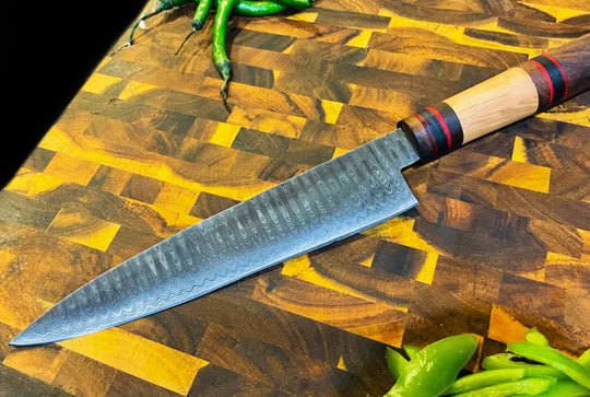 Unique Personalized 4 - Piece Damascus & Wood Grip Knife Set with Leather Carry Bag Customized Damascus Knife Gifts for Men by Groovy Guy