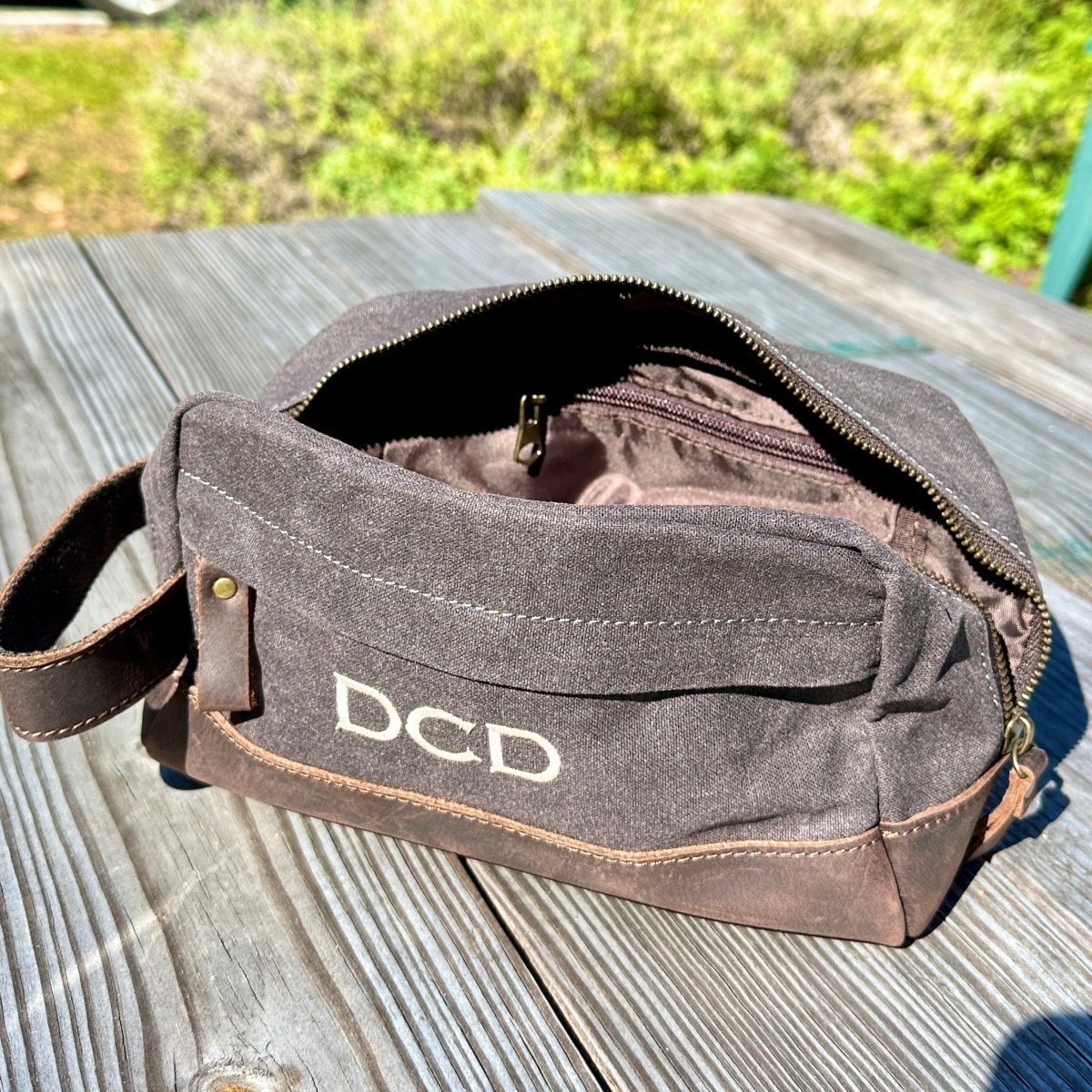 Unique Personalized Waxed Up Dopp Bag Customized Toiletry Bag Gifts for Men by Groovy Guy