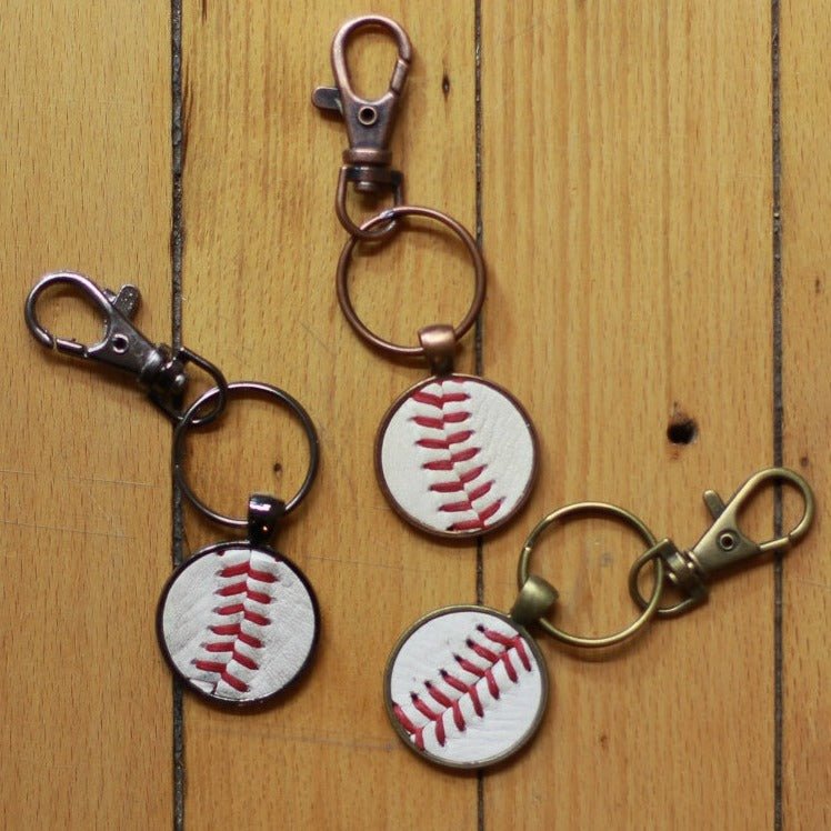 Unique Personalized Leather Stitch Baseball Keychain Customized Accessories Gifts for Men by Groovy Guy