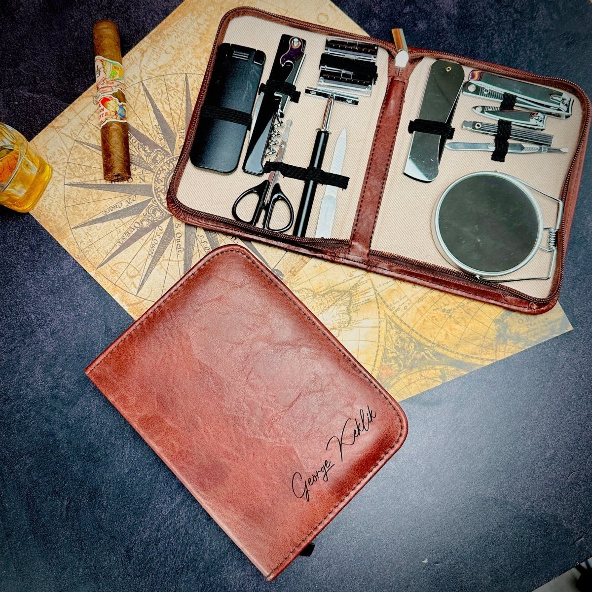 Unique Personalized Traveler’s Ultimate Gift Set Customized Leather Gifts for Men by Groovy Guy