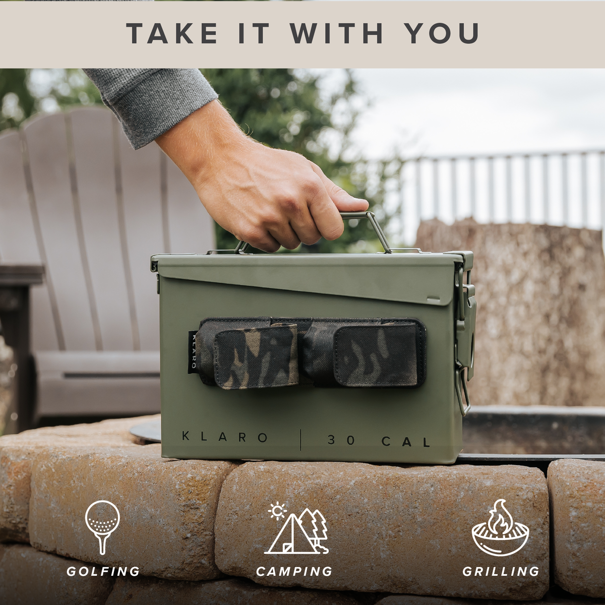 30 Cal ammo can cigar humidor with Spanish cedar tray and magnetic accessory holder – rugged military-inspired design.