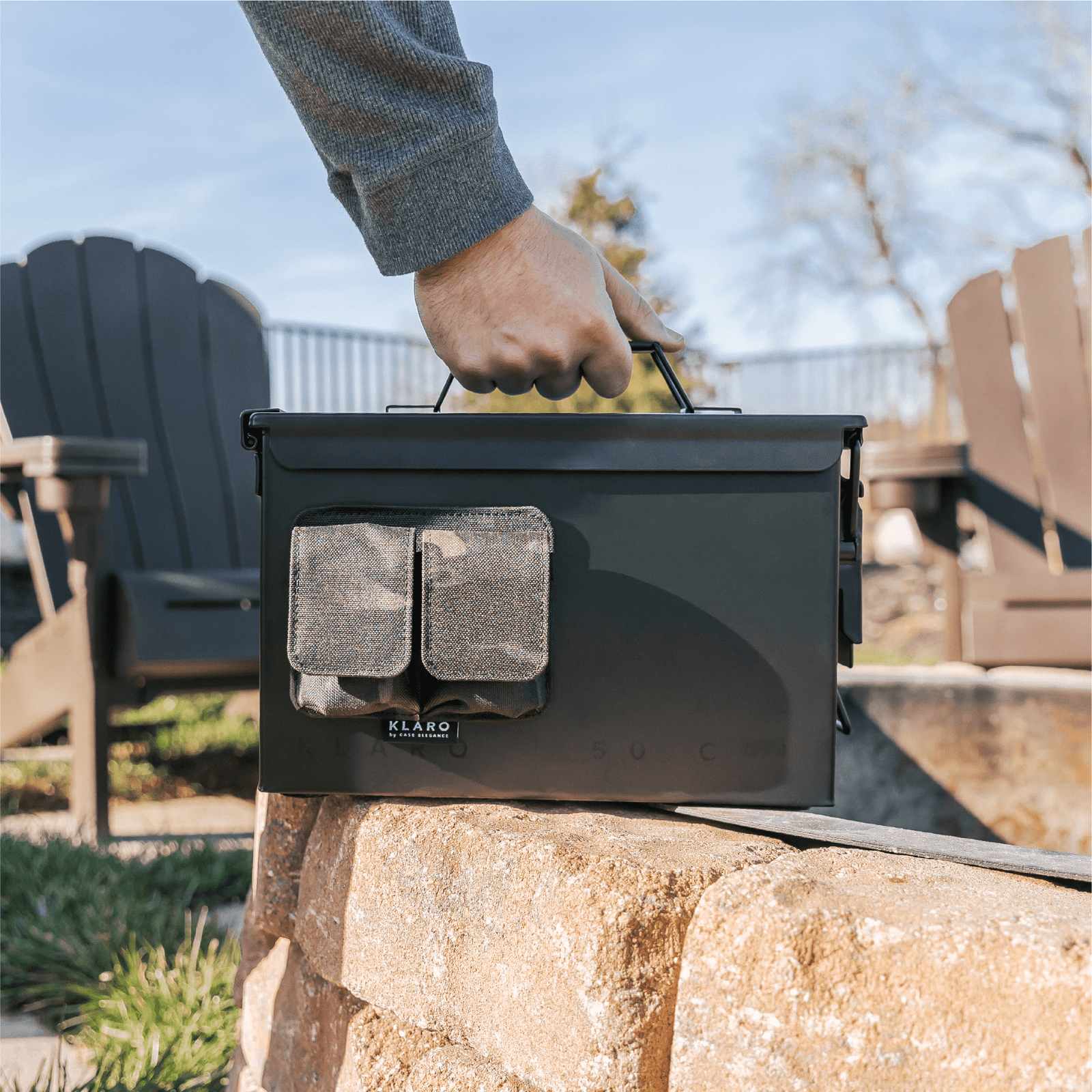 Black 50 Cal ammo can cigar humidor with Spanish cedar trays and digital hygrometer.