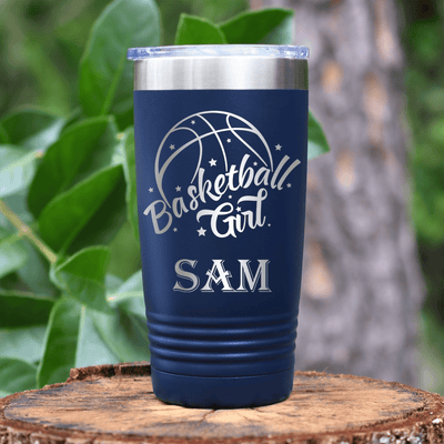 Navy Basketball Tumbler With Lady Of The Court Design