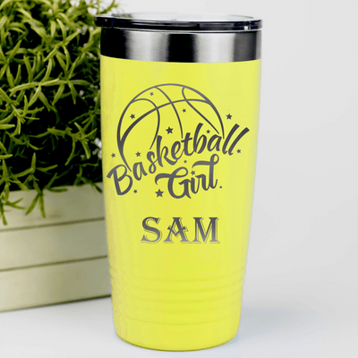 Yellow Basketball Tumbler With Lady Of The Court Design