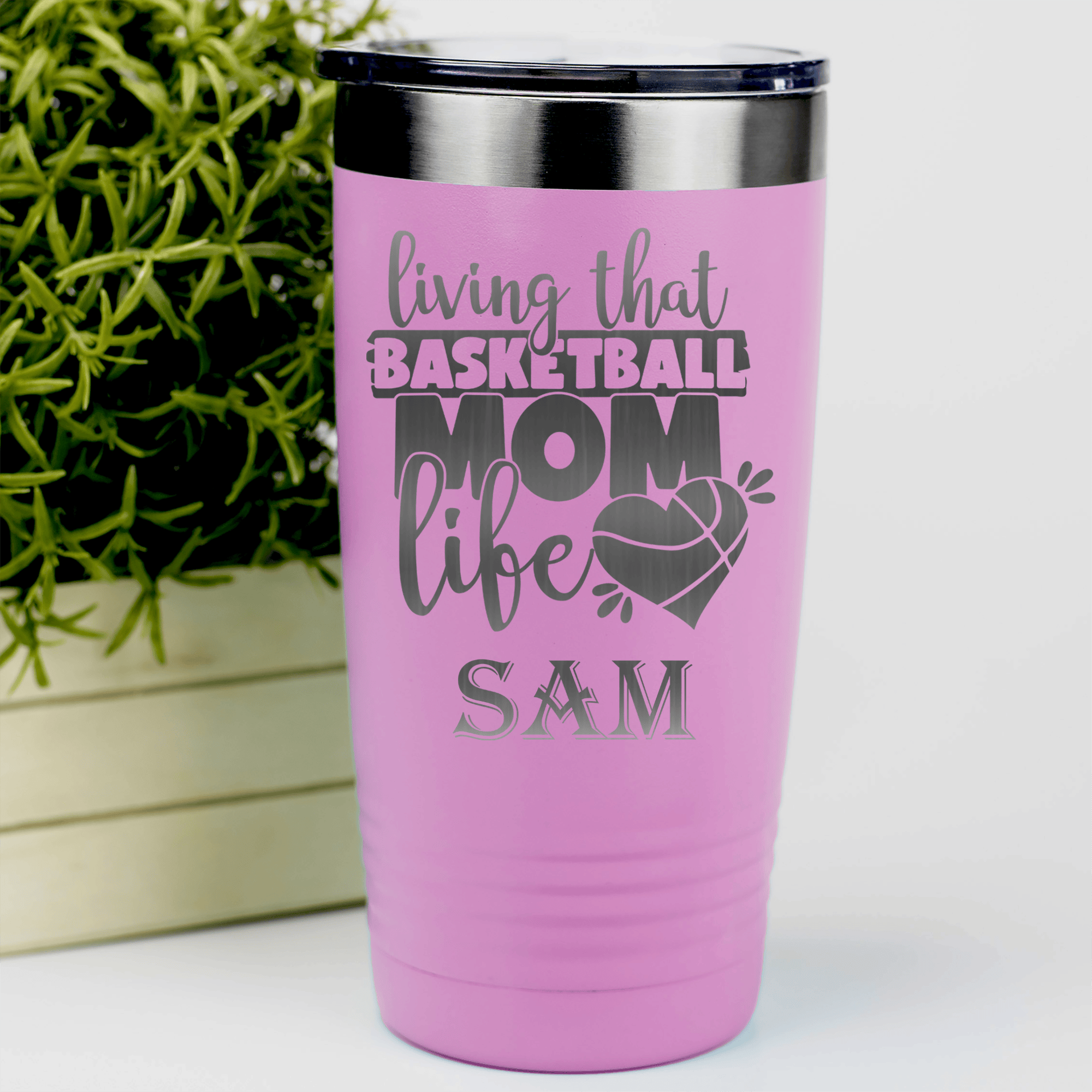 Pink Basketball Tumbler With Life As A Hoops Mom Design