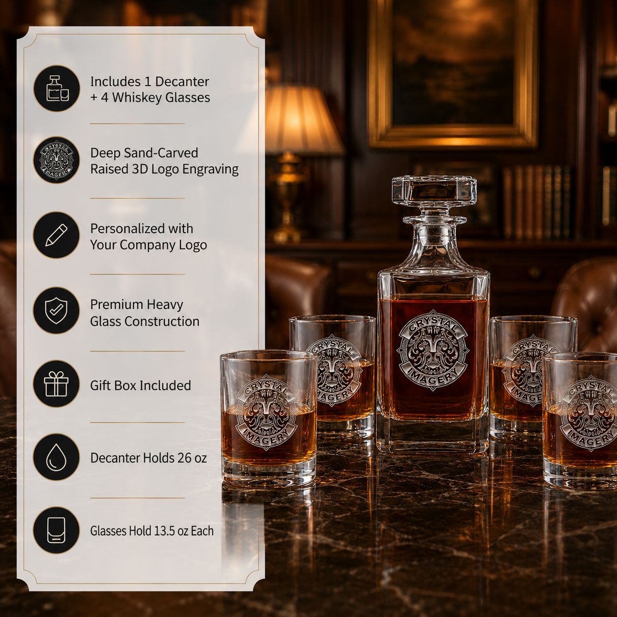 Crystal Personalized Logo Whiskey Decanter Set
