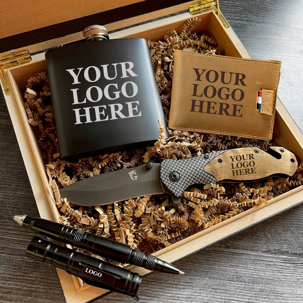 Everyday Tactical Corporate Gift Set with Custom Logo Engraving in Wooden Cedar-Lined Box