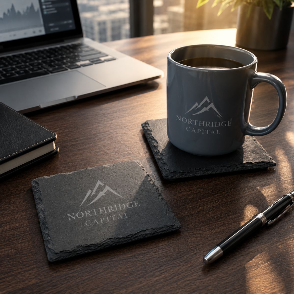 Custom Logo Slate Coaster Set