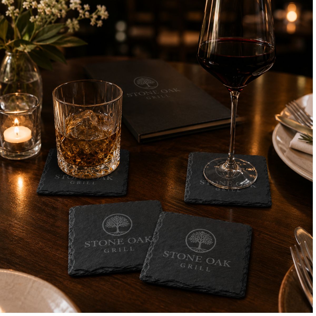 Custom Logo Slate Coaster Set