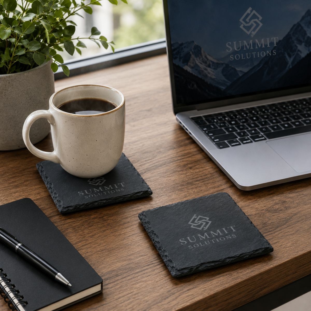 Custom Logo Slate Coaster Set