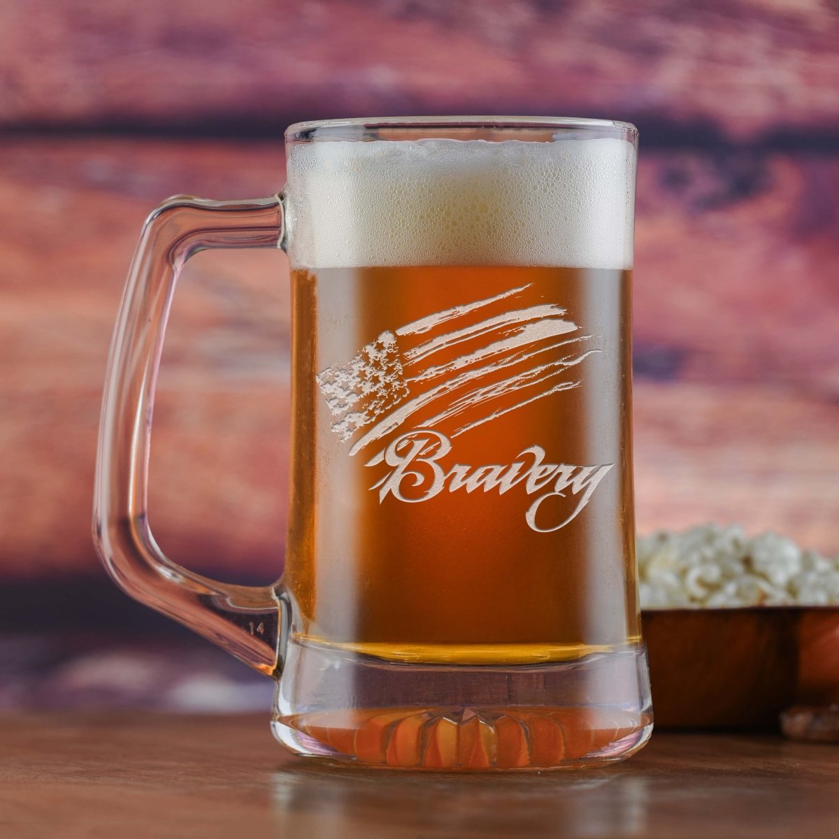 Unique Personalized Bravery USA Stars &amp; Stripes Beer Mug Customized Mugs Gifts for Men by Groovy Guy