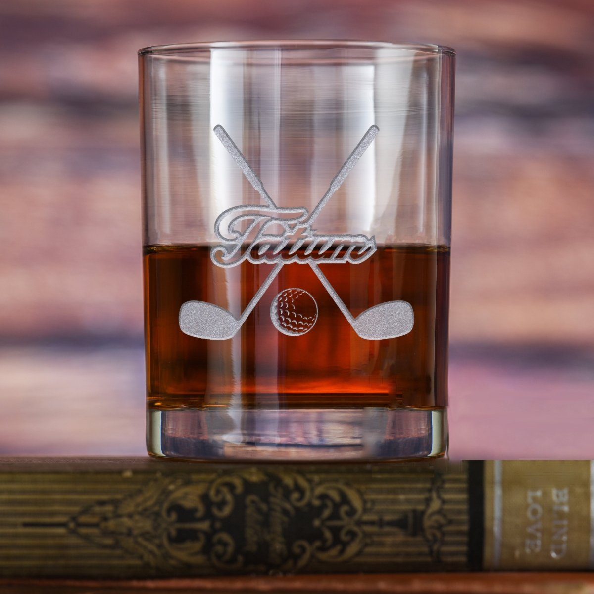 Fairway Whiskey personalized golf lover whiskey glass with sand-carved golf design