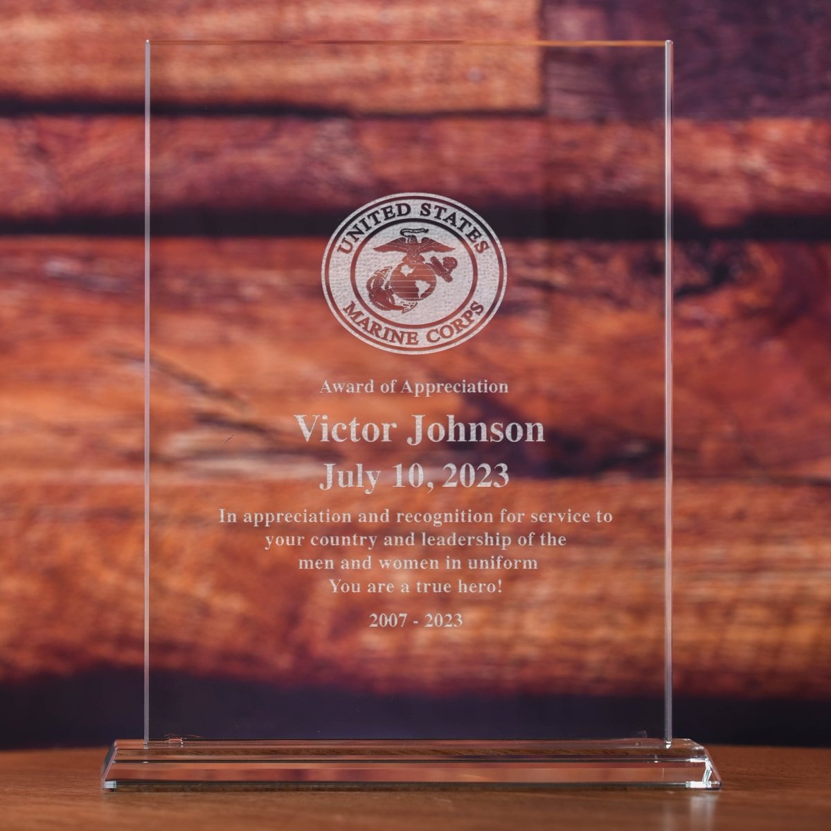 Unique Personalized Military Glass Recognition Award Customized desktop award Gifts for Men by Groovy Guy