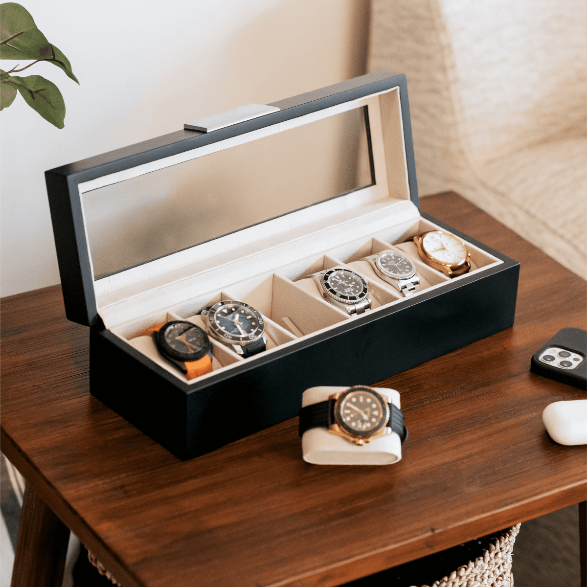 Unique Personalized Modern Clip Watch Box - 6 Slot Customized watch box Gifts for Men by Groovy Guy