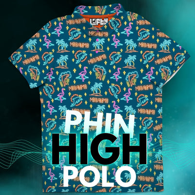 Phin High (V6) | Miami/NightLife Neon Dolphin Golf Polo for Football Fans
