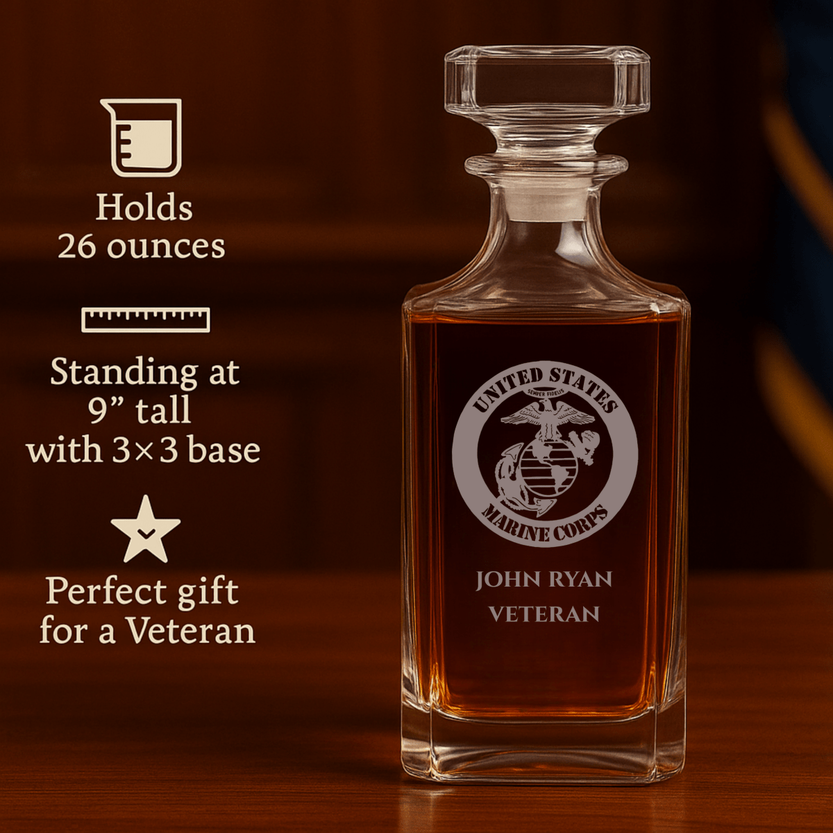 Unique Personalized Marine Retirement Decanter Customized Retirement Gifts for Men by Groovy Guy