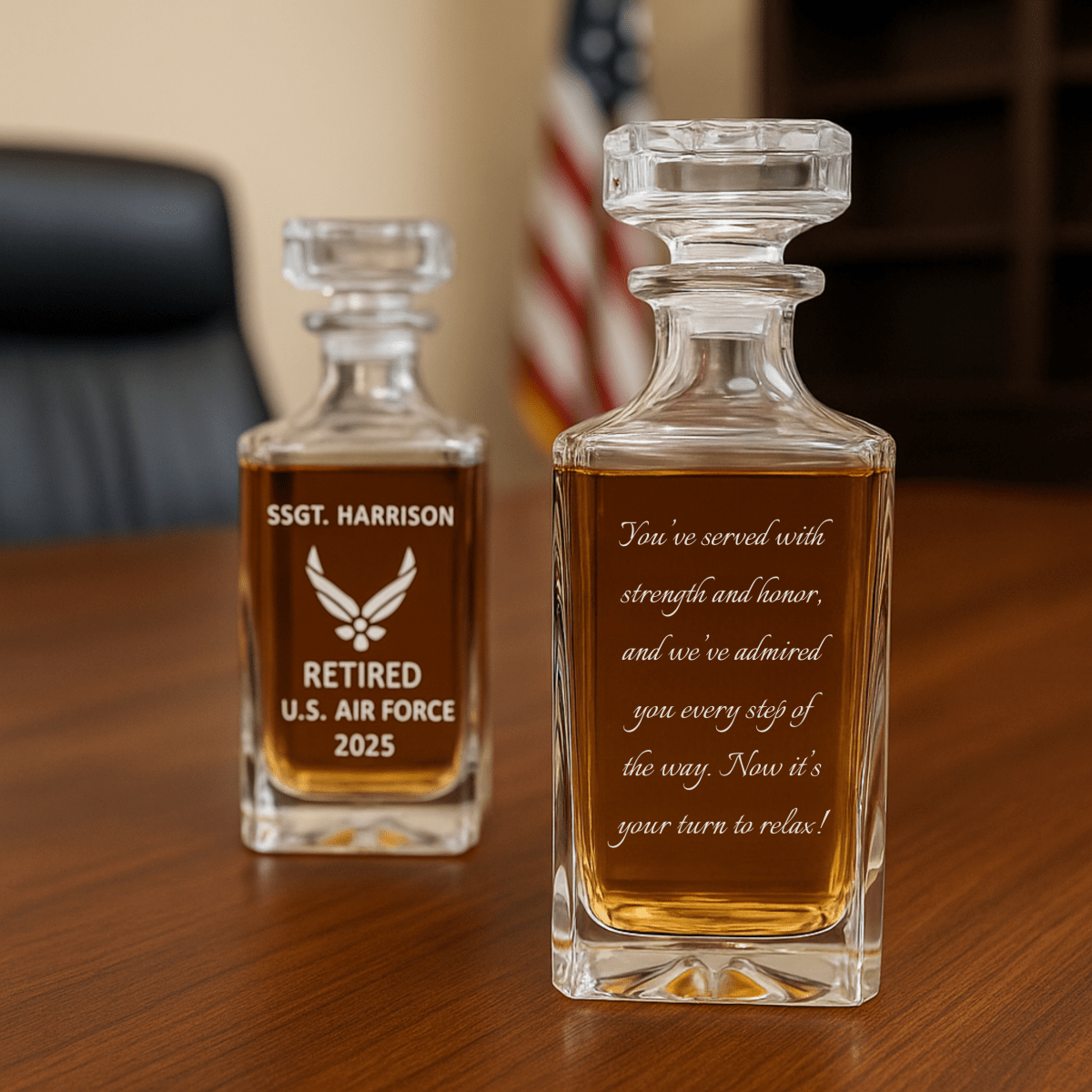 Unique Personalized Airforce Retirement Decanter Customized Retirement Gifts for Men by Groovy Guy