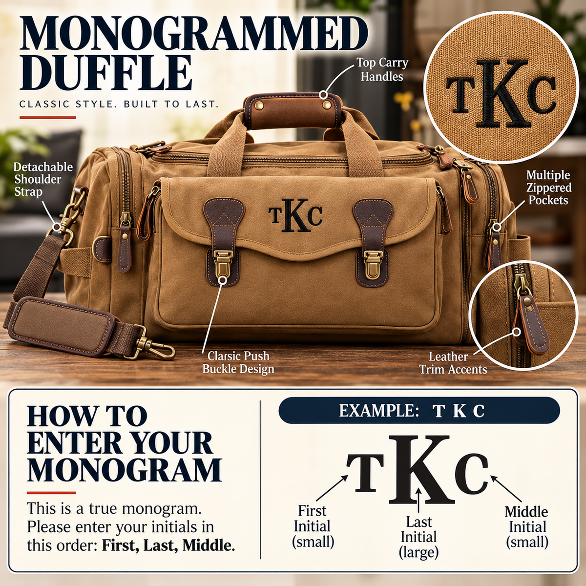Monogrammed Overnight Canvas Duffle Bag