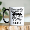 Black Funny Coffee Mug With Mornings Are Hard Gimme Coffee Design
